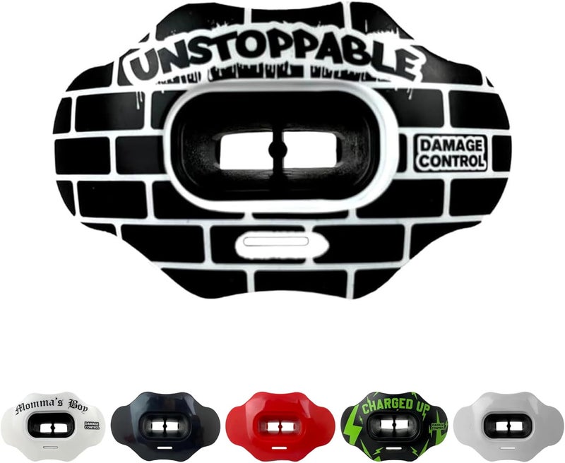 DAMAGE CONTROL Youth Football Mouth Guard – Breathable No Boil Mouthpiece, Protects Lips & Teeth, Works with Braces, Includes Helmet Strap – Sports Gear & Accessories (Unstoppable) - Image 1